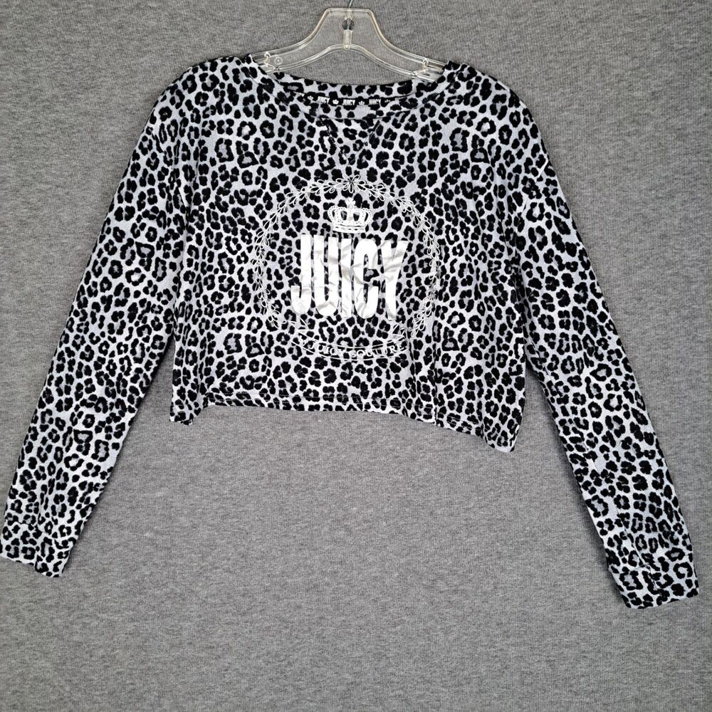Juicy Couture Gray Leopard Cropped‎ Top Silver Logo Small